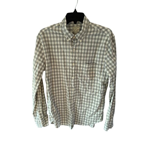 J.Crew Gray Check Stretch Button Up Shirt Medium Organic Cotton Plaid Casual - Picture 1 of 5